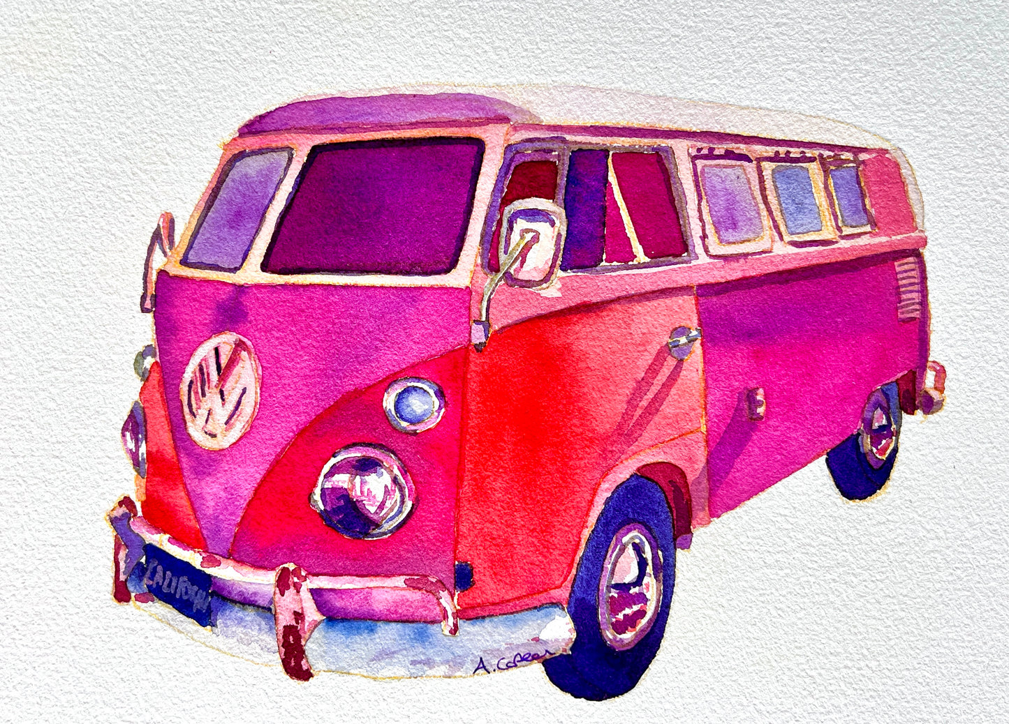 Pink Bus 9x12 in.