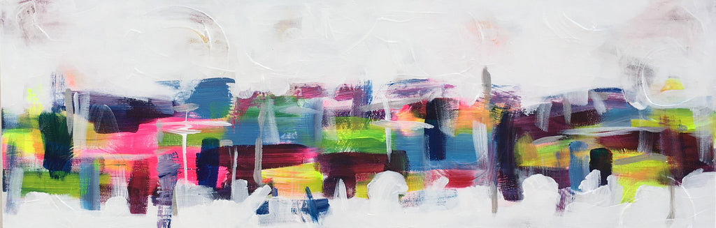 Abstract and modern acrylic painting of spring in the City by Alison Corteen