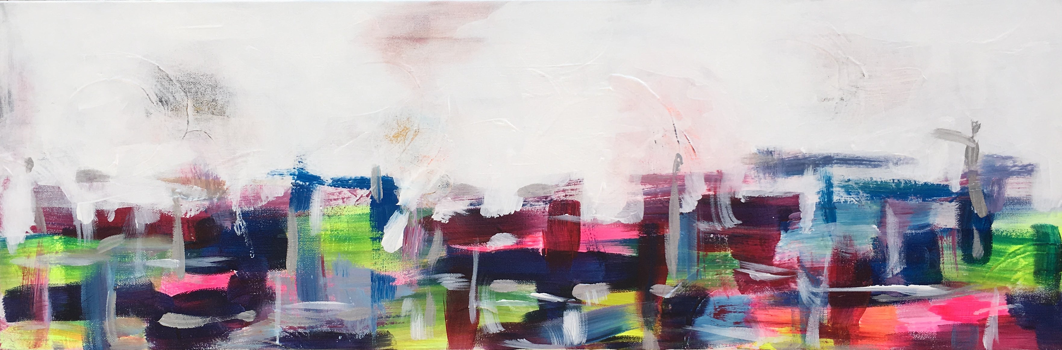 Abstract and modern acrylic painting of spring in the City by Alison Corteen, artbyalisonc.